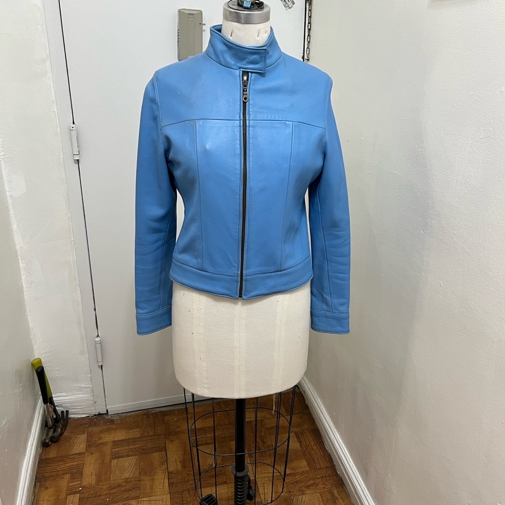 Sky Blue Leather Jacket for Women